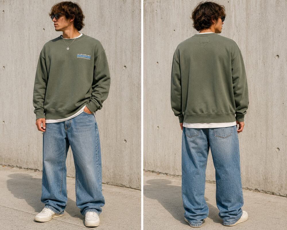 Quiksilver Olive Green Crewneck Sweatshirt Men's Large Y2K Surf Skate Pullover